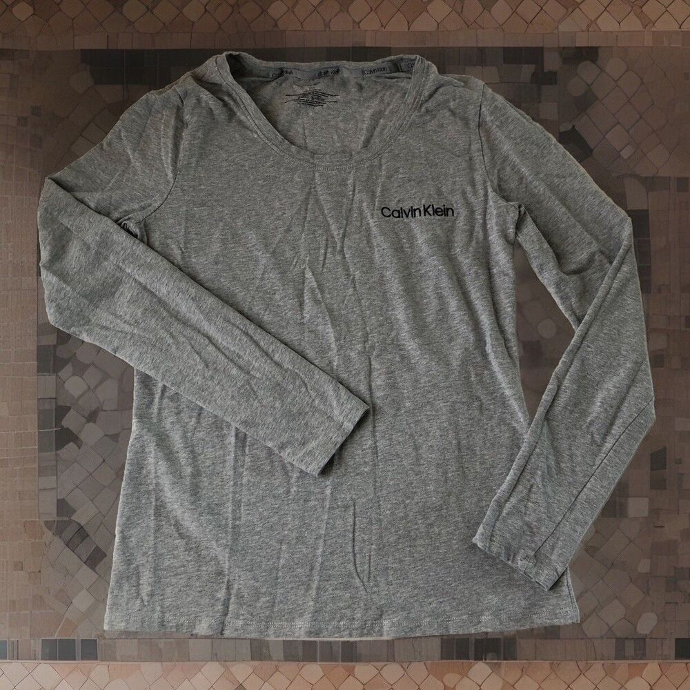Calvin Klein Sleepwear Women's L/S  Tee Logo Gray Size Small